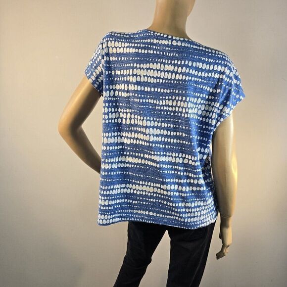 Nic + Zoe NZT Tee Dotty Lines Short Sleeve Cotton Asymmetrical Hem Women Sz L - Picture 3 of 8